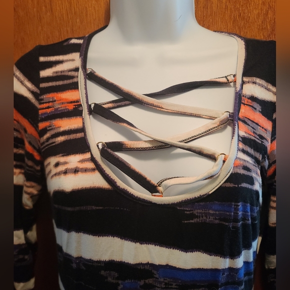 Bebe gorgeous tiger tye dye lace front zip back dress szM - Picture 3 of 6